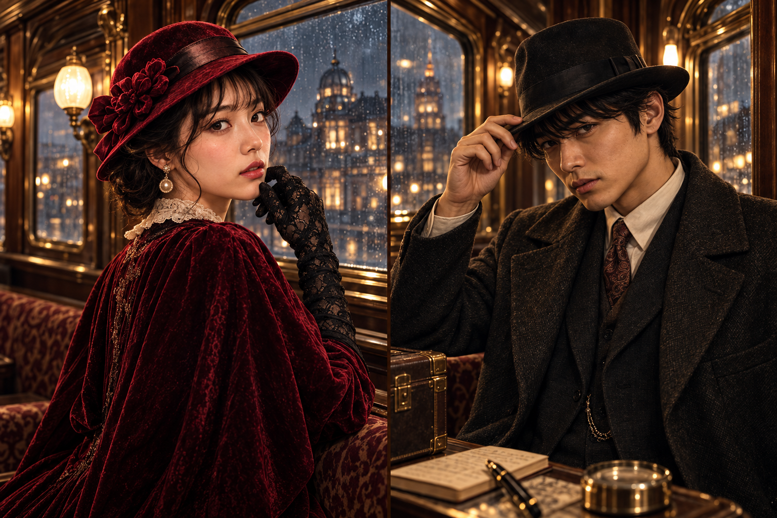大正浪漫風の女性と男性のポートレート